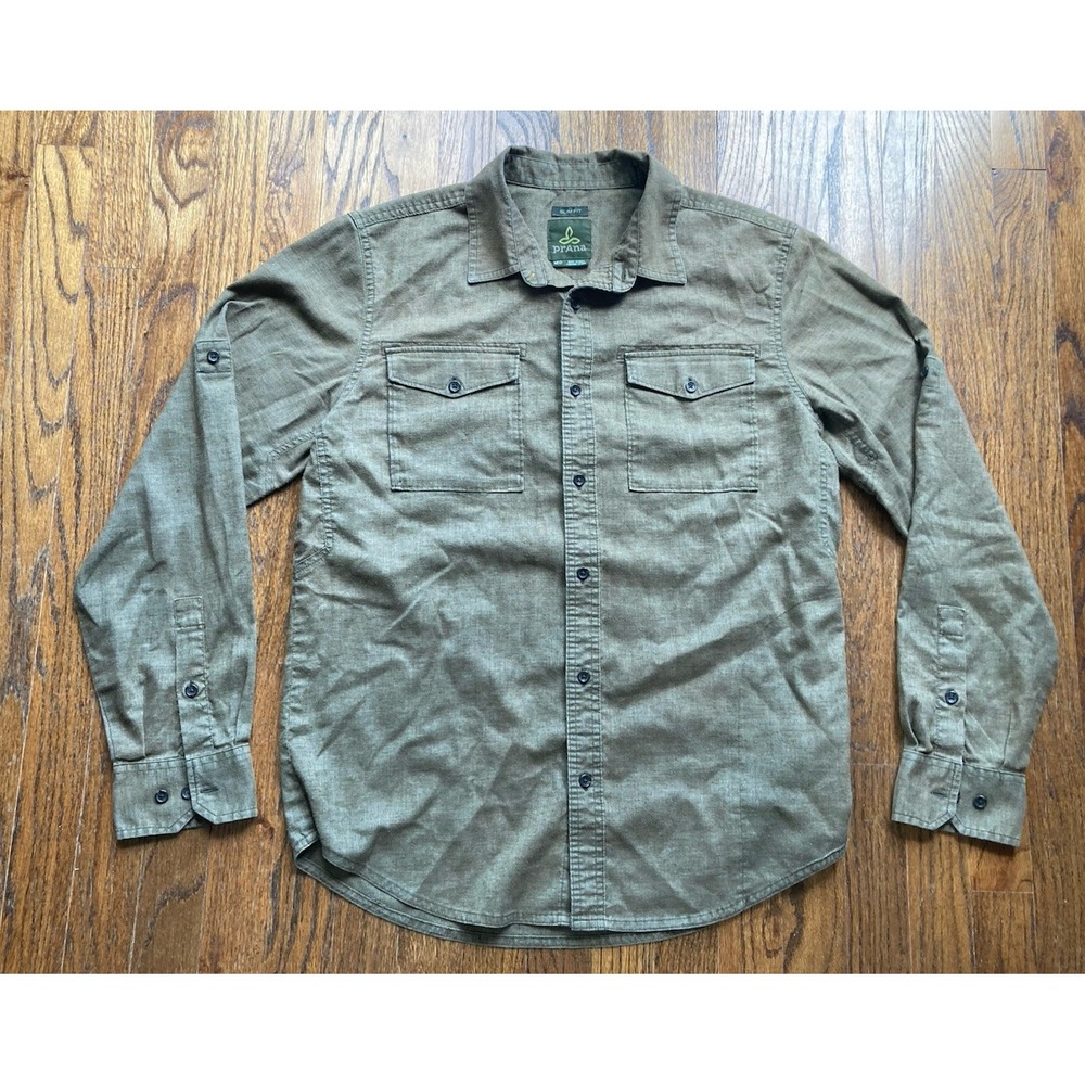 Prana Shirt Mens Size Medium Hemp Blend Slim Fit Long Sleeve Button Up